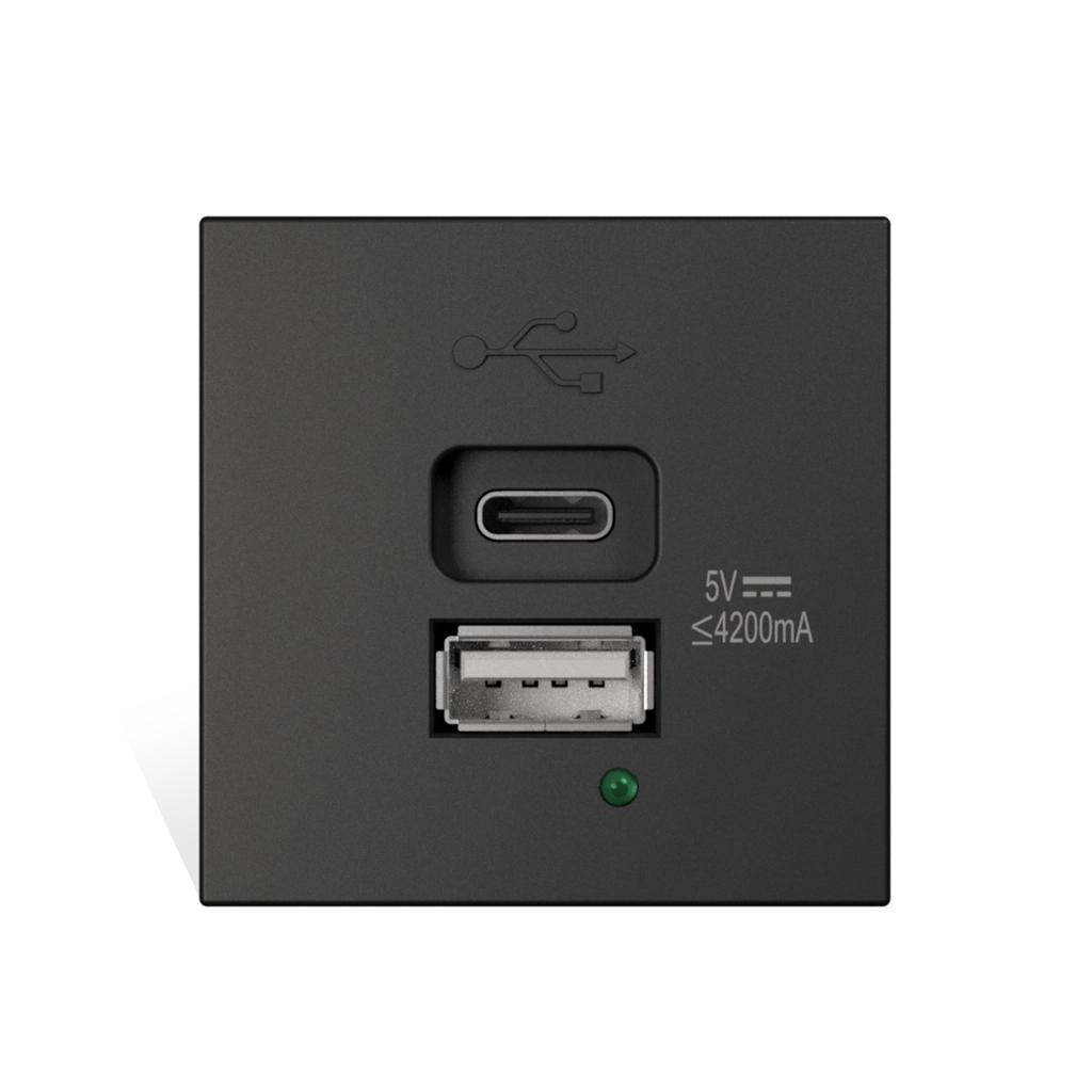 PROCAB-avit - CP45PUSB/B - Connection module - Charger module with USB type A and type C - Black version - 5V/4200 mA