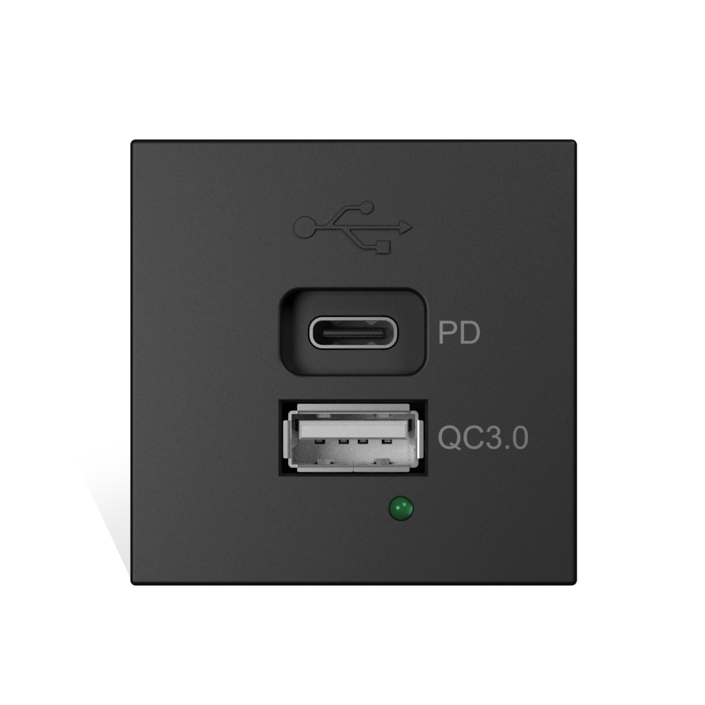 PROCAB-avit - CP45PUSB65/B - Connection module - Charger module with USB type A and type C - Black version - 65W 20V/3.25A