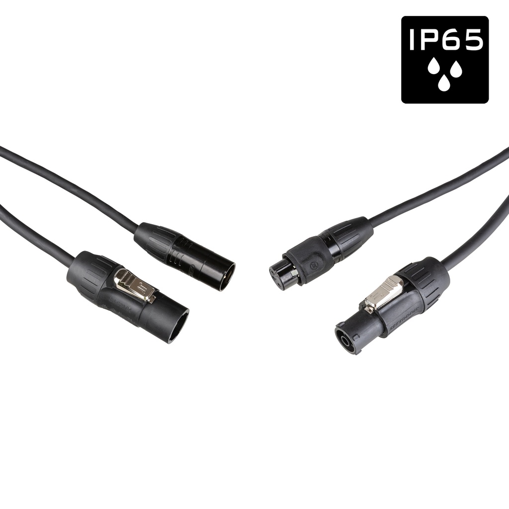 HILEC - PCT1-HYBRID-XLR3-1M5 - Outdoor DMX + Power Combi Cable with Seetronic IP65 3-Pin XLR and PowerCON TRUE1-compatible connectors - Length 1.5m