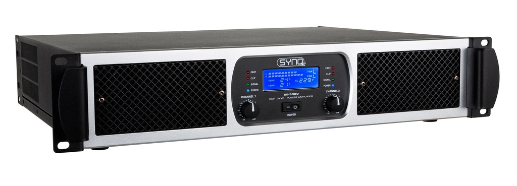 SYNQ - SE-3000 - 2x 1500Wrms CLASS-TD amplifier with powerful low-frequency reproduction and crystal-clear high frequencies.  Perfect for clubs, rental, theater, …