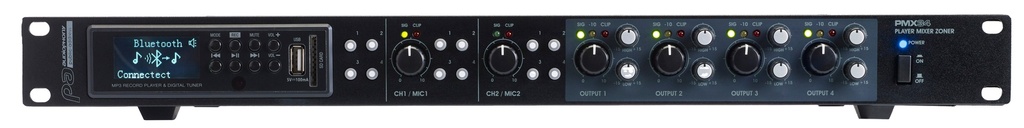 AUDIOPHONY PA - PMX34 - Mixer 2 inputs / 4 outputs with USB / SD / TUNER / Bluetooth media player
