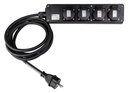 HILEC - MULTISOCKET4PRO-G-3M - Professional power distribution box with 4 covered sockets  with flexible rubber cable and transparent heat shrink for custom labels.