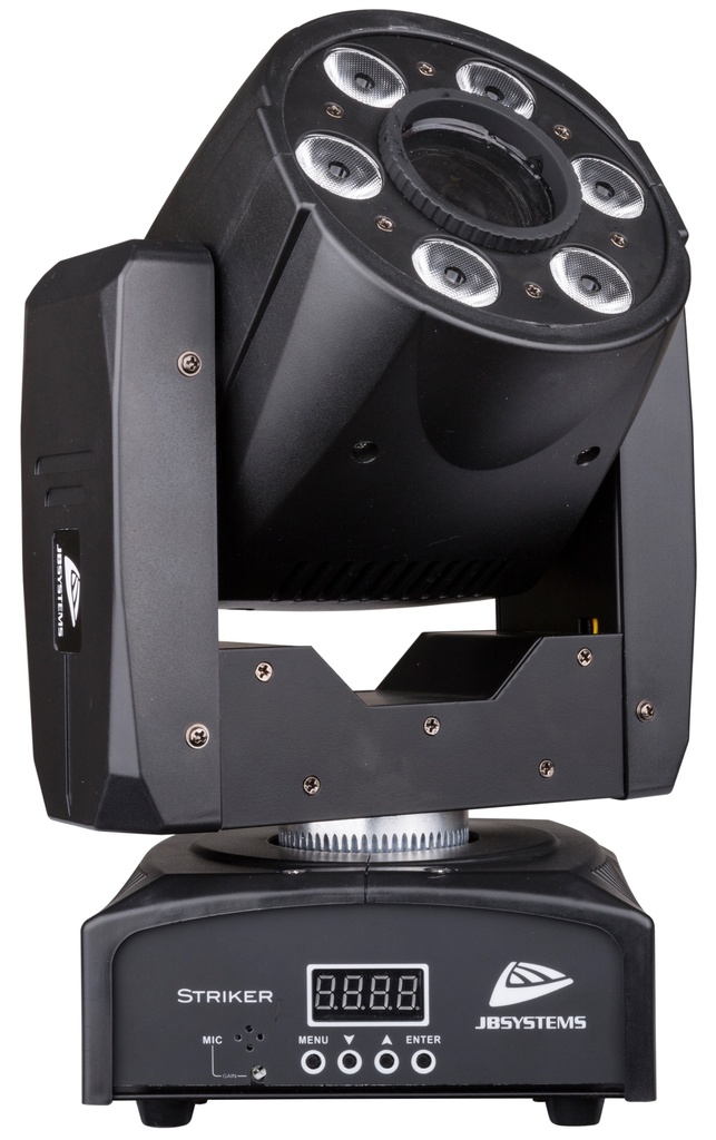 JB SYSTEMS - STRIKER - Compact LED moving spot (10°-30W-White) and wash (6 x 8W RGBW) for DJs and smaller clubs. 
Prepared for wireless DMX: just plug-in an optional WTR-DMX DONGLE !

