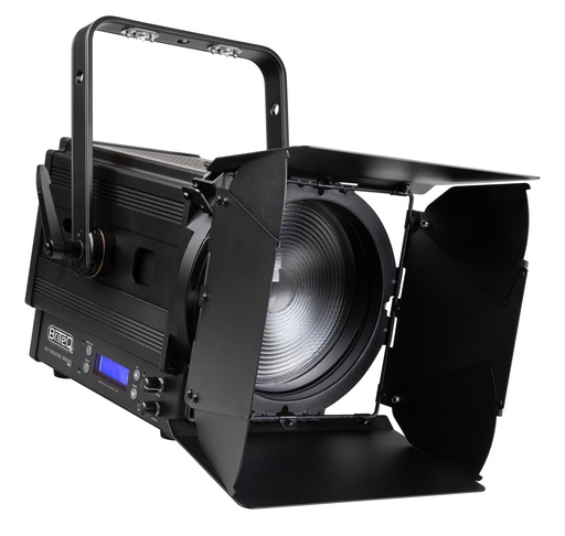 BRITEQ - BT-THEATRE 250EZ Mk3 - Very powerful 250Watt LED theater spot with motorized 11° to 58° zoom  and excellent very low noise cooling.  
Behaves like a halogen Fresnel, thanks to redshift / amber drift effect!