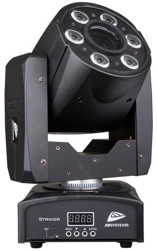 JB SYSTEMS - STRIKER - Compact LED moving spot (10°-30W-White) and wash (6 x 8W RGBW) for DJs and smaller clubs. 
Prepared for wireless DMX: just plug-in an optional WTR-DMX DONGLE !

